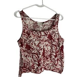 Floral Red and White Women's Top 100% linen Size Medium crop top